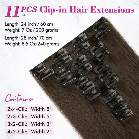 Hair Extensions, 11PCS Clip in Hair Extensions 28" Long Straight hair extensions - Picture 2 of 6